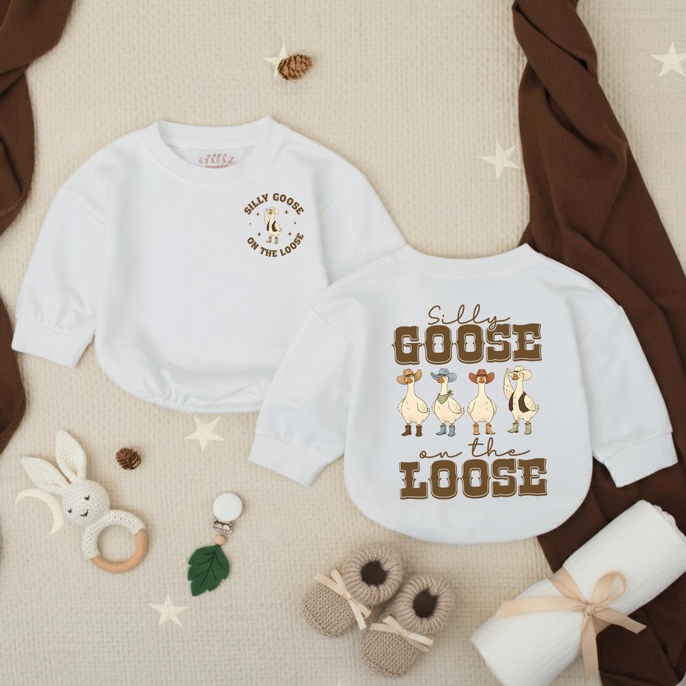 Silly Goose on the Loose Western Baby Romper Cute Cowboy Outfit for Toddlers, Southern-Inspired Gift for Baby Showers or Everyday Wear