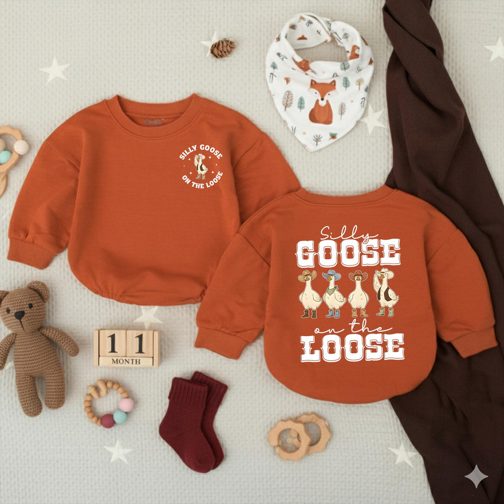 Silly Goose on the Loose Western Baby Romper Cute Cowboy Outfit for Toddlers, Southern-Inspired Gift for Baby Showers or Everyday Wear