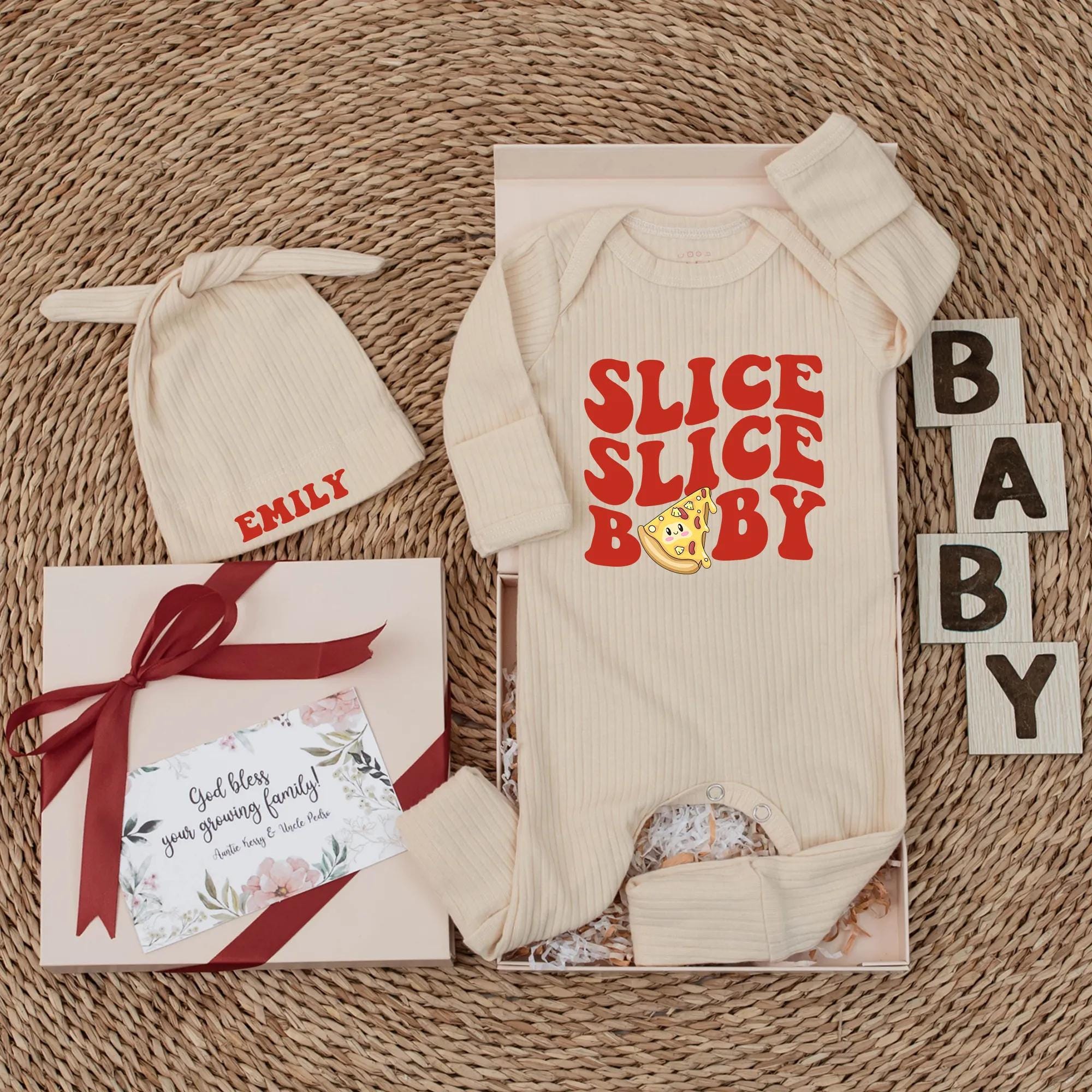 Slice Slice Baby Personalized Pizza Bodysuit Newborn Outfit Retro Style Cute Gift for Baby Shower Soft Cotton Comfortable Clothes