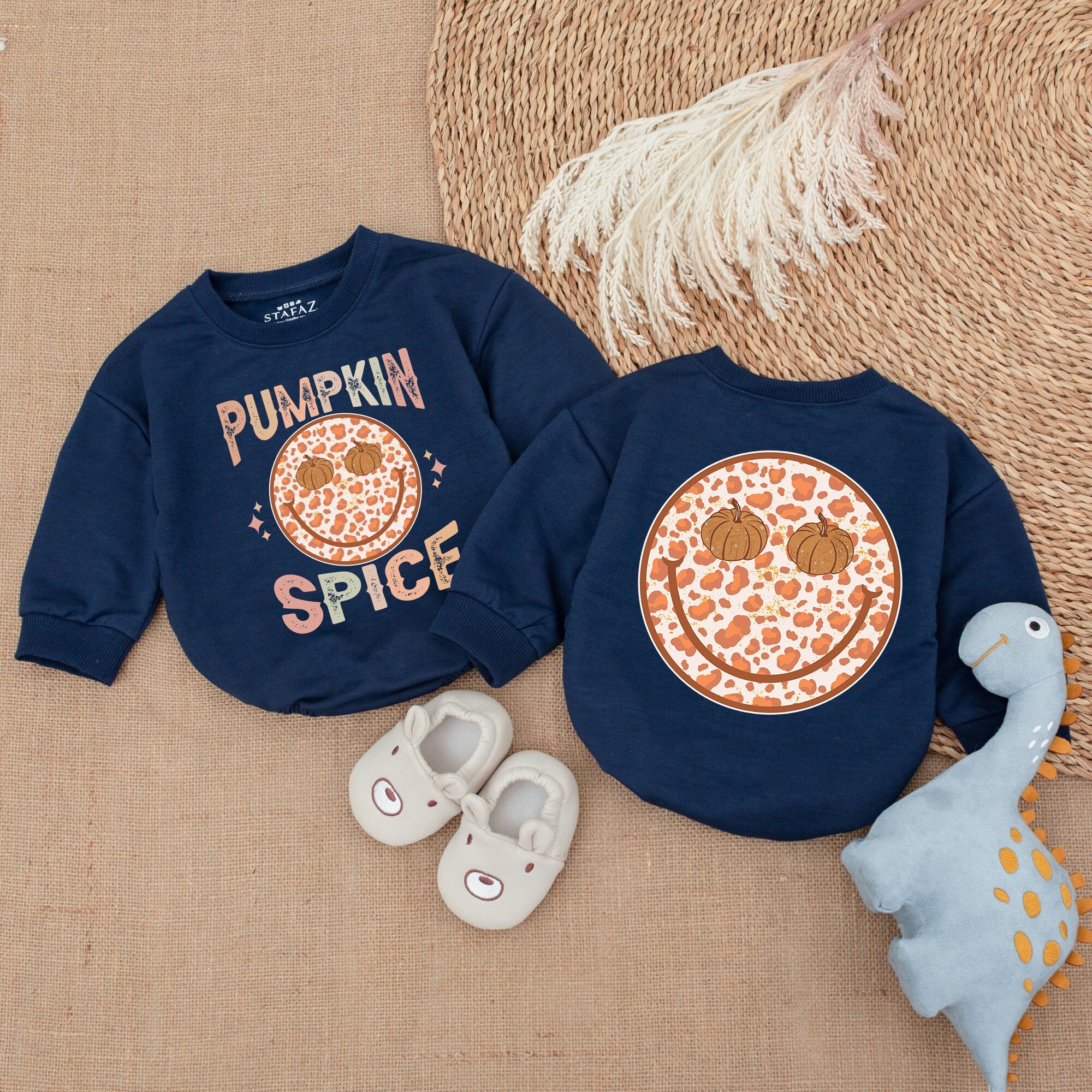 Smiley Pumpkin Spice Baby Romper Cozy Fall Infant Outfit Thanksgiving Gift Soft Cotton Autumn Baby Girl First Holiday Bodysuit
