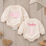 Snowflake Birthday Family Matching Sweatshirts and Bodysuit, Pink Winter Onederland Outfit with Custom Name for 1st Birthday