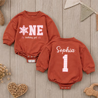 Snowflake Birthday Family Matching Sweatshirts and Bodysuit, Pink Winter Onederland Outfit with Custom Name for 1st Birthday