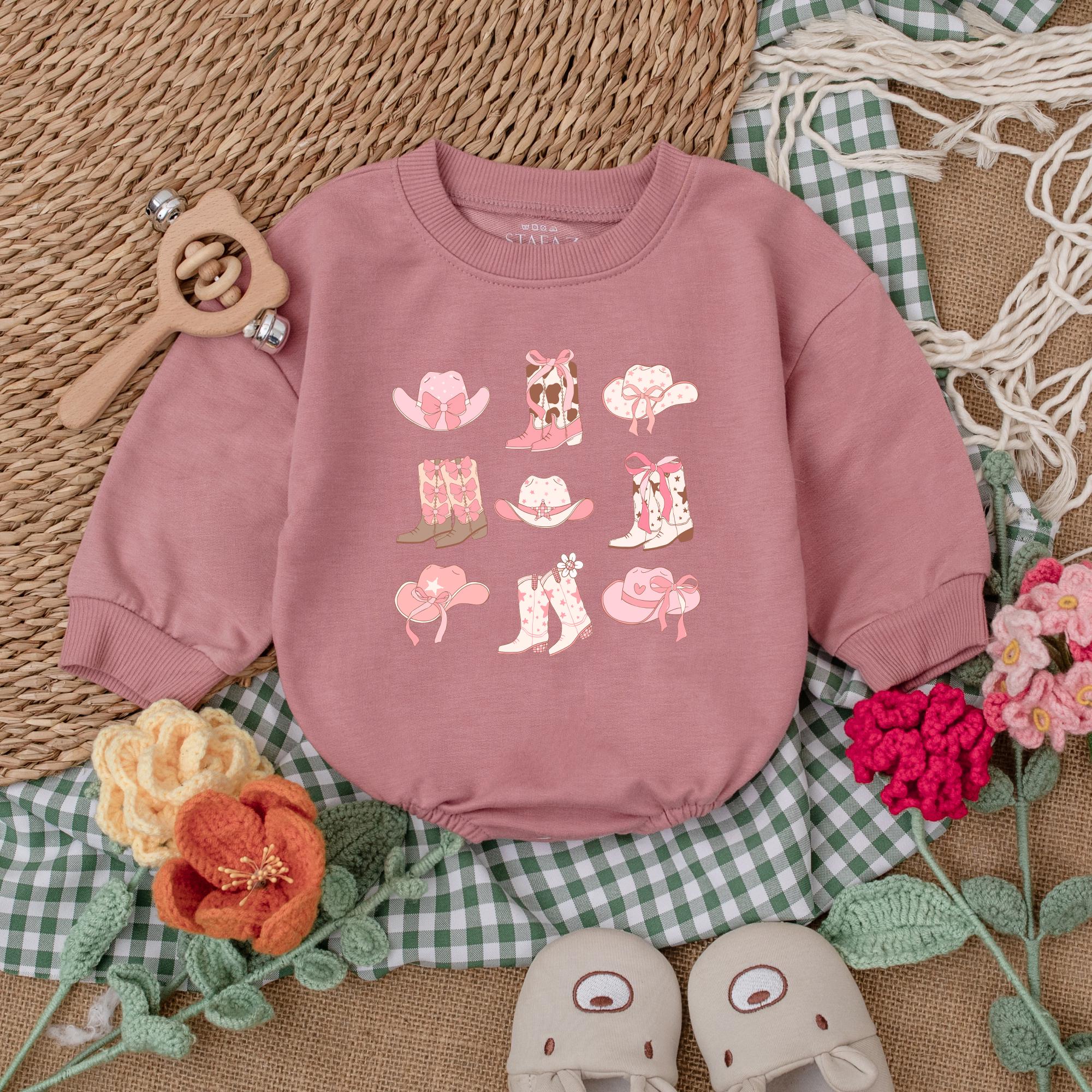Soft Cotton Cowgirl Boots Romper for Baby Girls Western Rodeo Outfit Pastel Colors Cute Newborn Bubble Romper Perfect Gift