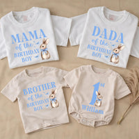 Some Bunny Is One Boy 1st Birthday Outfit with Watercolor Bunny Design Bubble Romper Matching Family Shirts Custom Names Soft Cotton