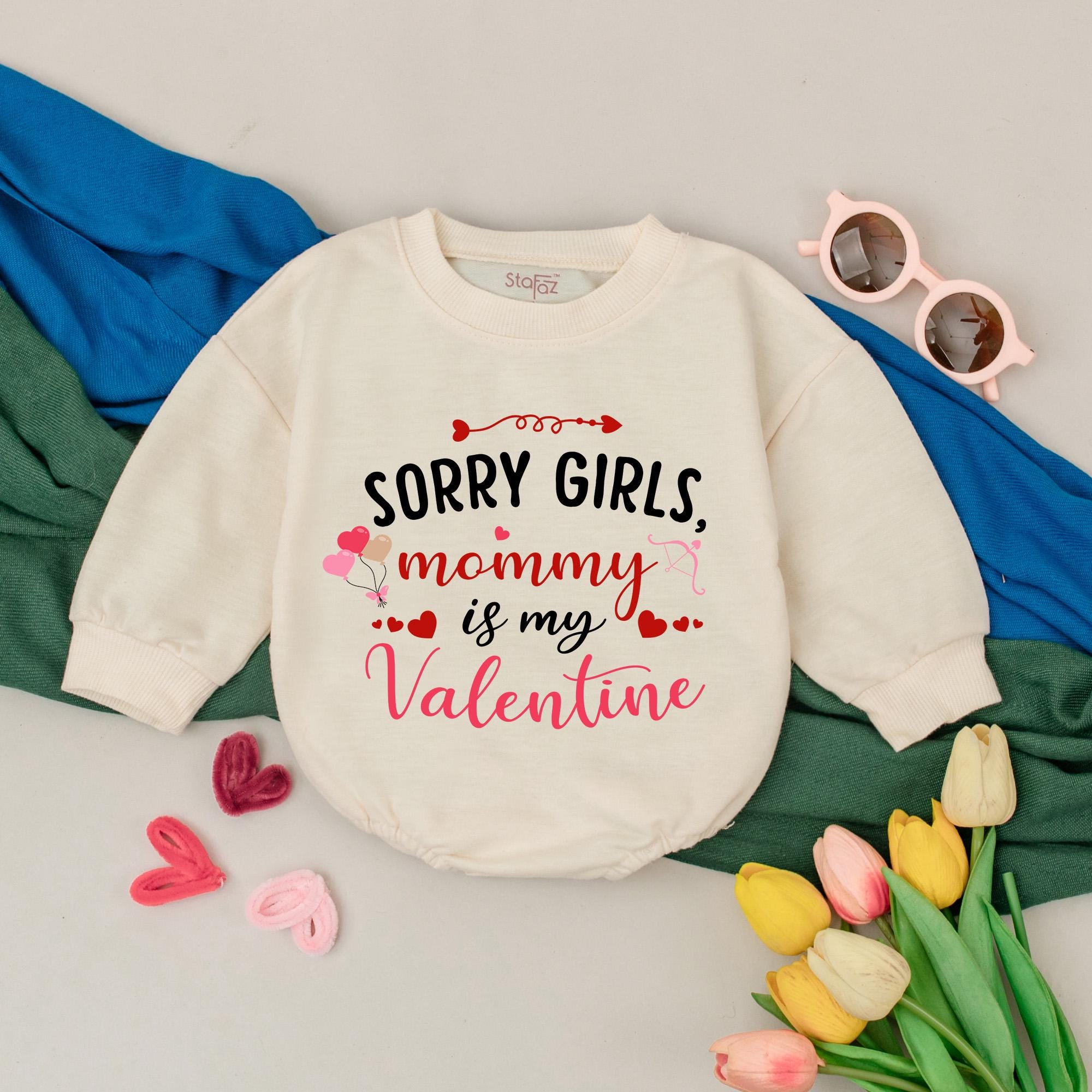 Sorry Girls Mommy Is My Valentine Romper First Valentine's Day Outfit Baby Soft Cotton Playful Design Newborn Infant Gift Pink Red