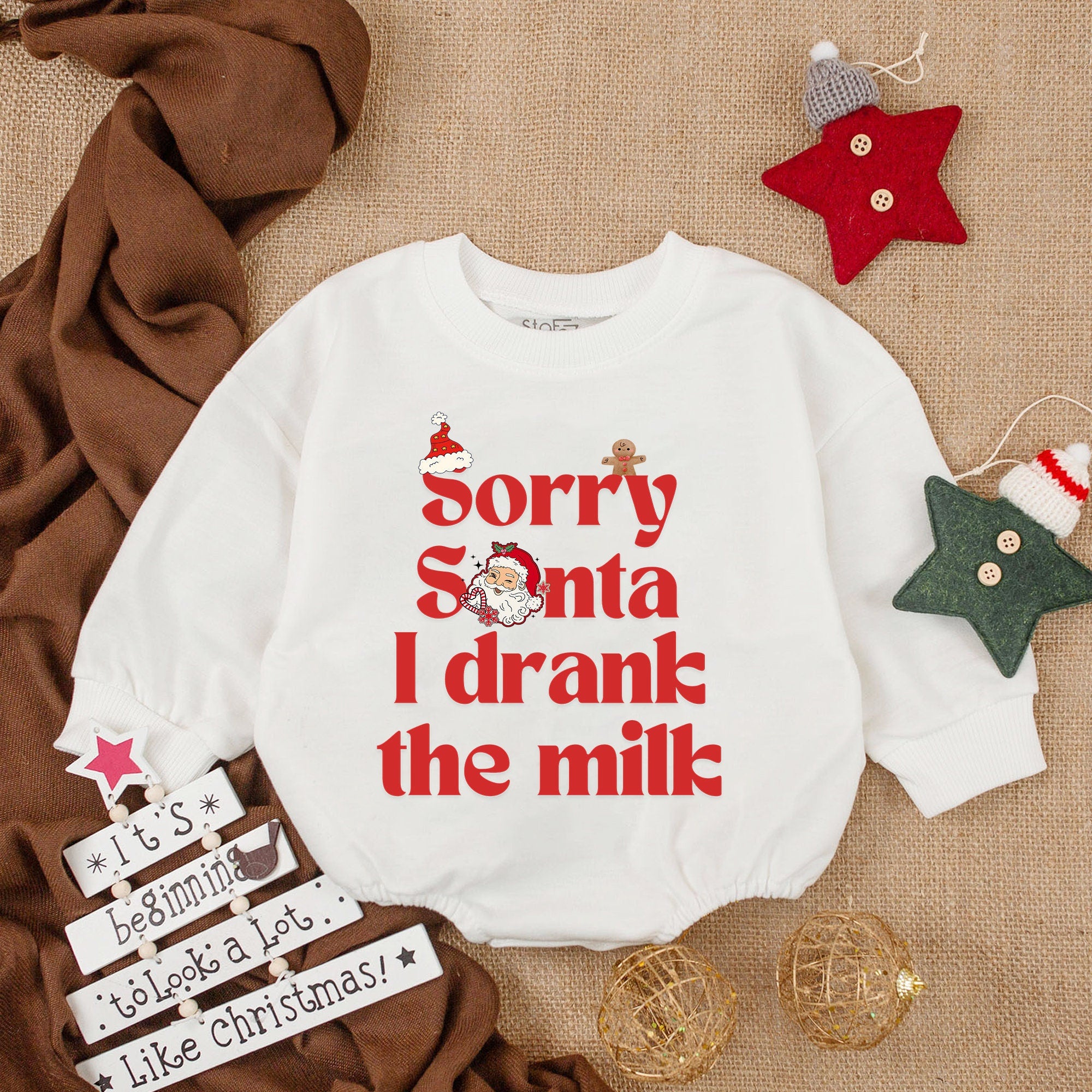 Sorry Santa I Drank The Milk Baby Romper Festive Christmas Outfit with Santa Claus Face and Gingerbread Man Playful Holiday Bodysuit