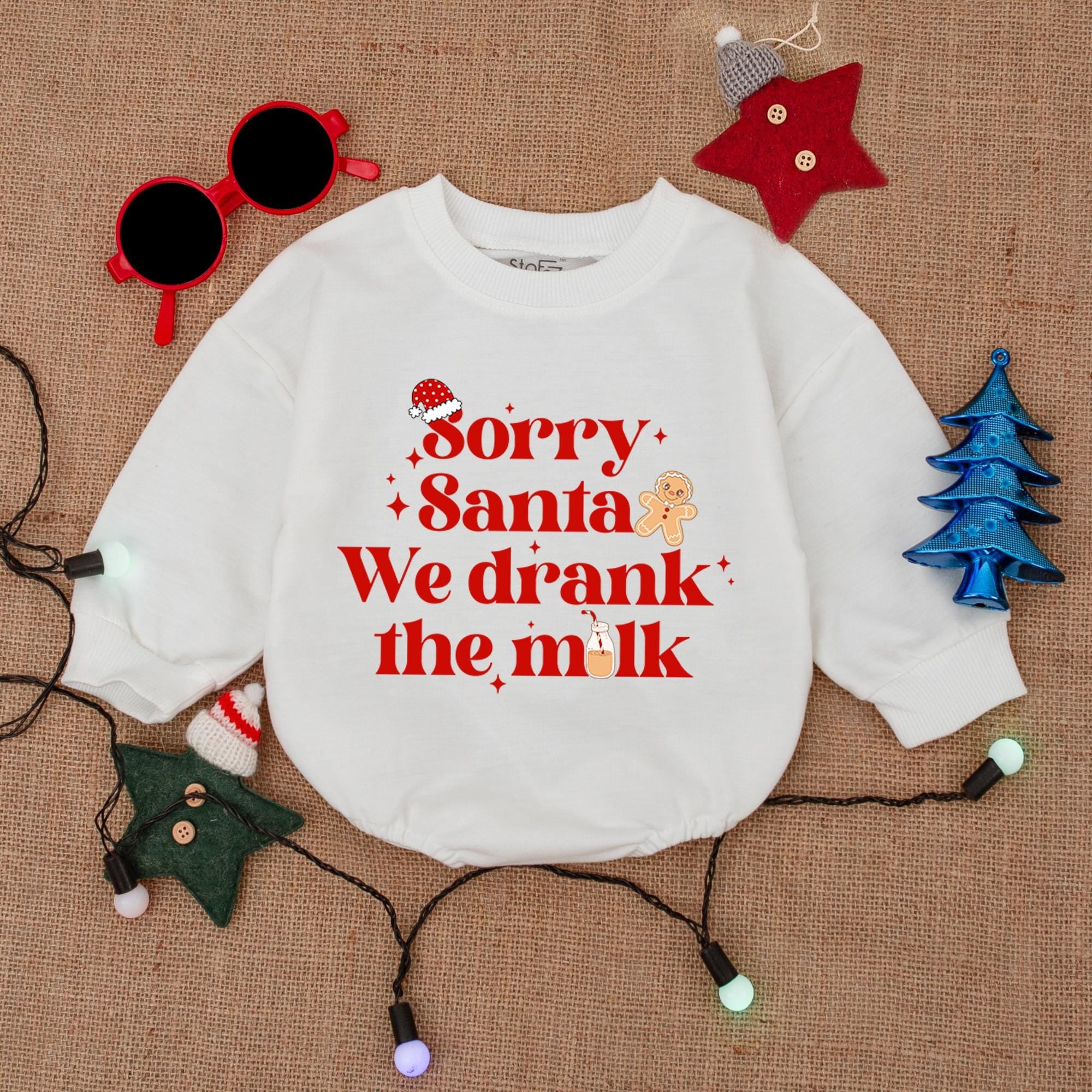 Sorry Santa We Drank The Milk Baby Bodysuit with Gingerbread Design Christmas Outfit for Twins First Holiday Romper Soft Cotton Clothing