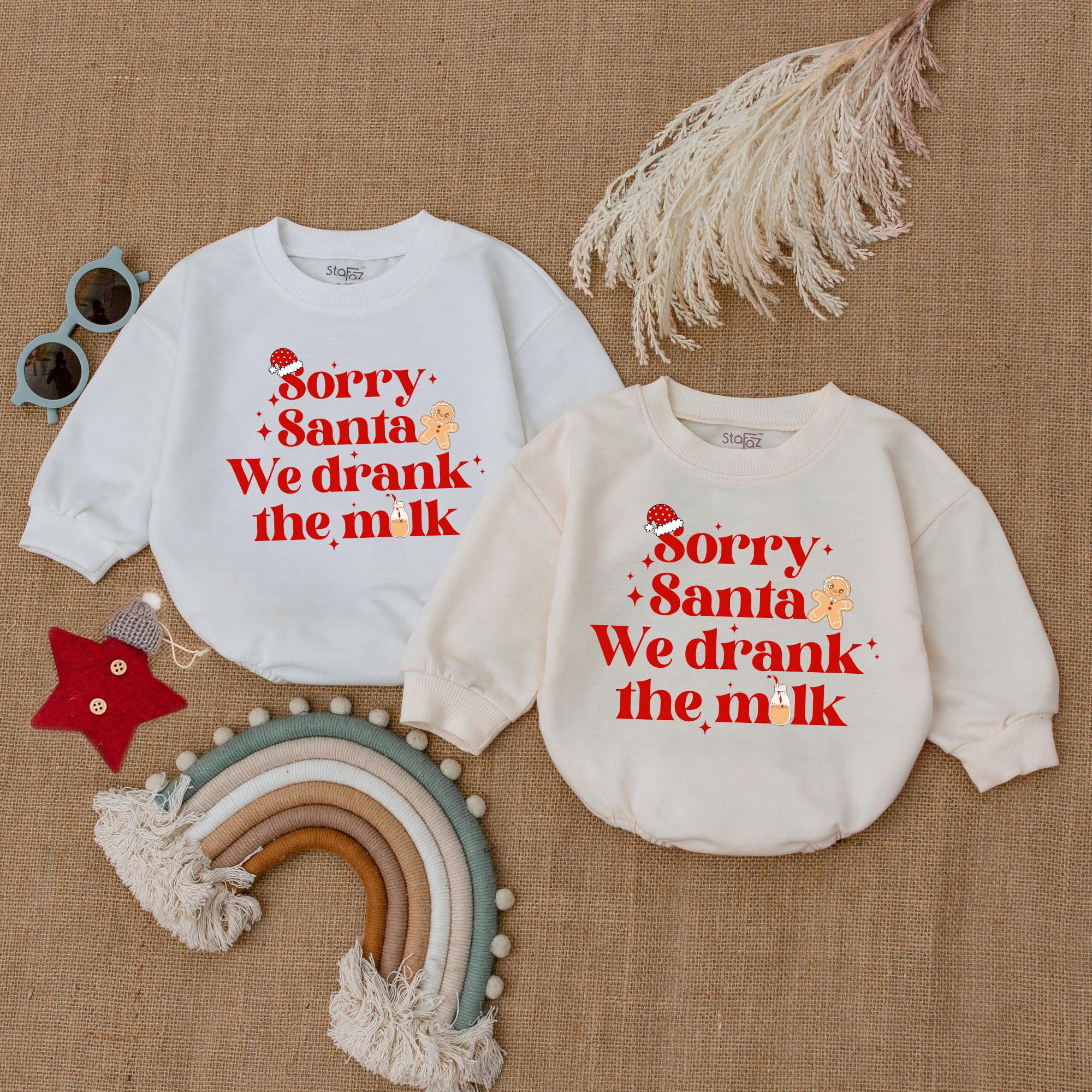 Sorry Santa We Drank The Milk Baby Bodysuit with Gingerbread Design Christmas Outfit for Twins First Holiday Romper Soft Cotton Clothing