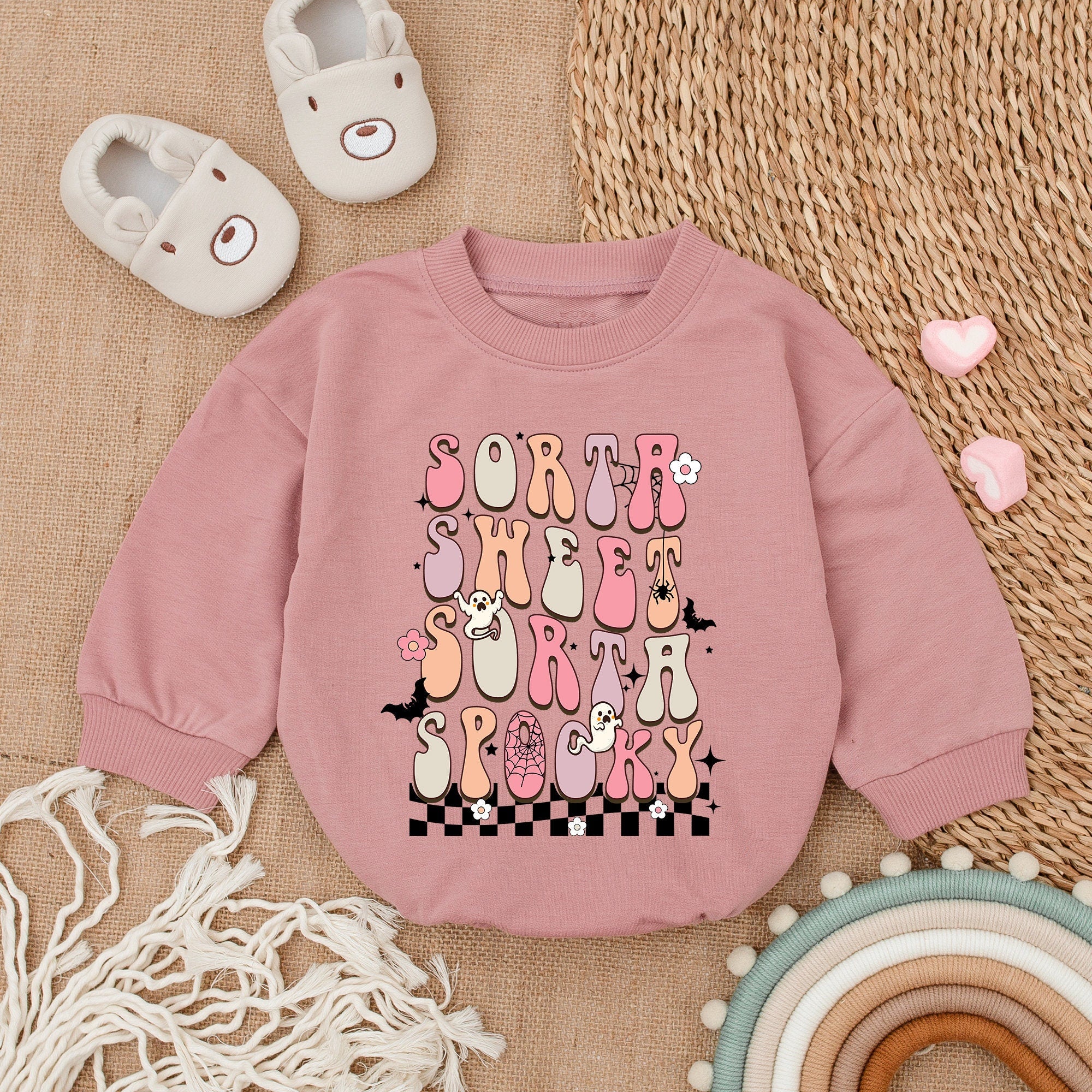 Sorta Sweet Sorta Spooky Baby Romper Colorful Halloween Outfit Infant Girl Boy First Costume Soft Cotton Vibrant Design Party Wear