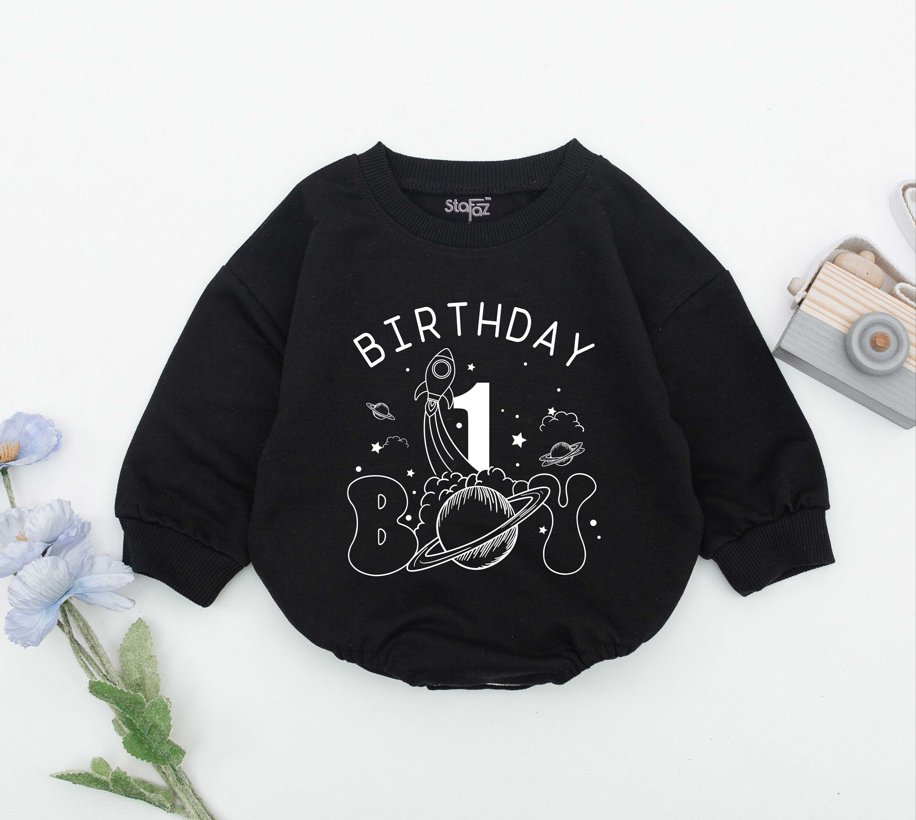Space Theme Birthday Boy Romper with Rocket Ship First Birthday Outfit Fun Cosmic Design Newborn Baby Gift Comfortable Cotton Clothes