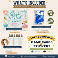 Splish and Splash Baby Shower Decor Kit Personalized Flamingo Banner Favor Bundle Summer Party Decorations Teal Pink Blue Theme