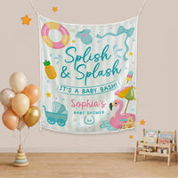 Splish and Splash Baby Shower Decor Kit Personalized Flamingo Banner Favor Bundle Summer Party Decorations Teal Pink Blue Theme