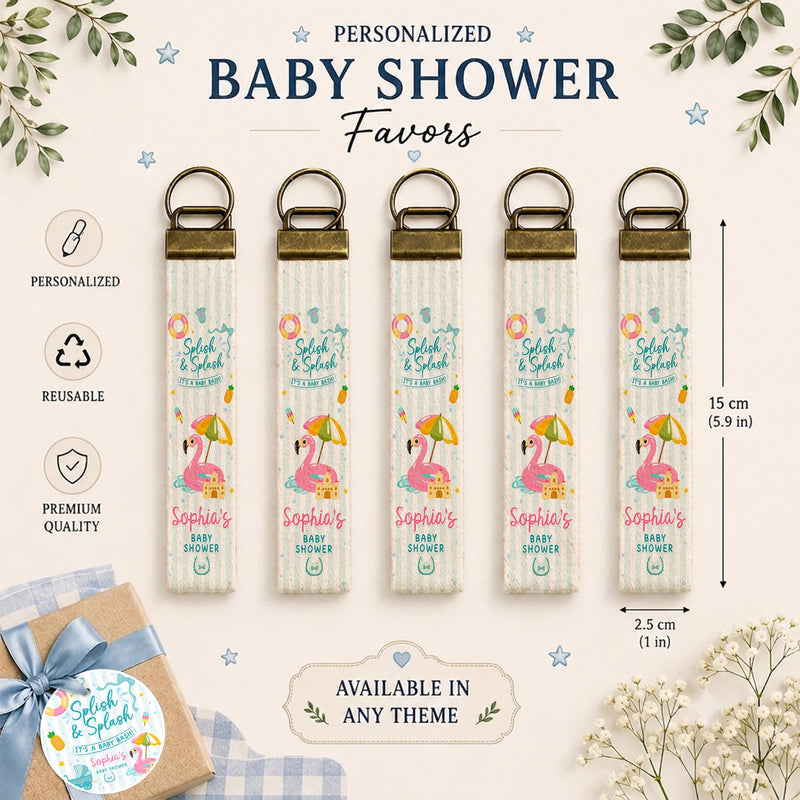 Splish and Splash Baby Shower Decor Kit Personalized Flamingo Banner Favor Bundle Summer Party Decorations Teal Pink Blue Theme