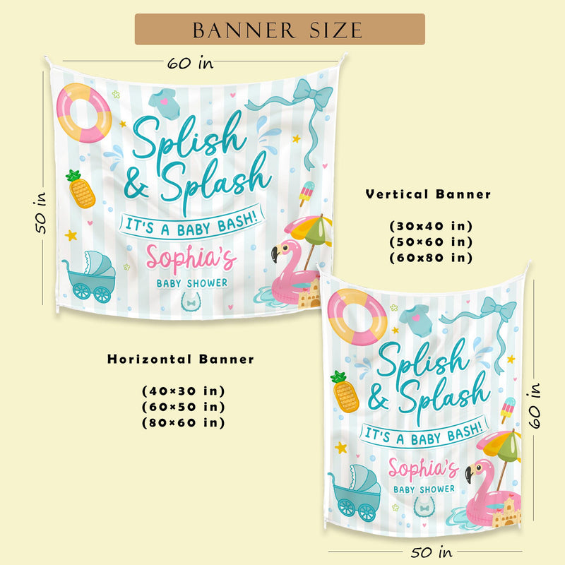 Splish and Splash Baby Shower Decor Kit Personalized Flamingo Banner Favor Bundle Summer Party Decorations Teal Pink Blue Theme