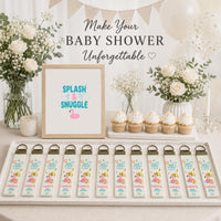 Splish and Splash Baby Shower Decor Kit Personalized Flamingo Banner Favor Bundle Summer Party Decorations Teal Pink Blue Theme