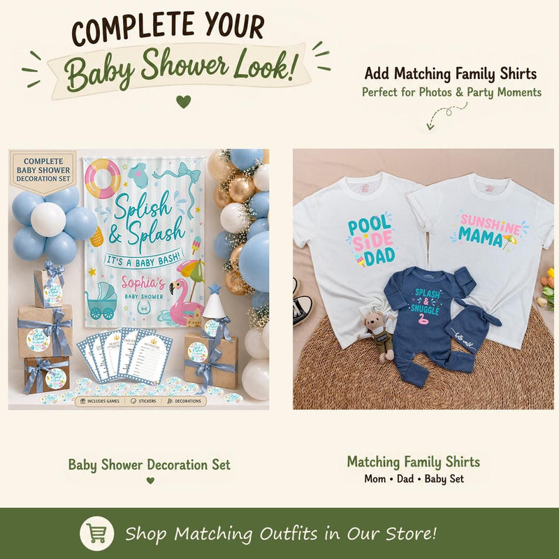 Splish and Splash Baby Shower Decor Kit Personalized Flamingo Banner Favor Bundle Summer Party Decorations Teal Pink Blue Theme