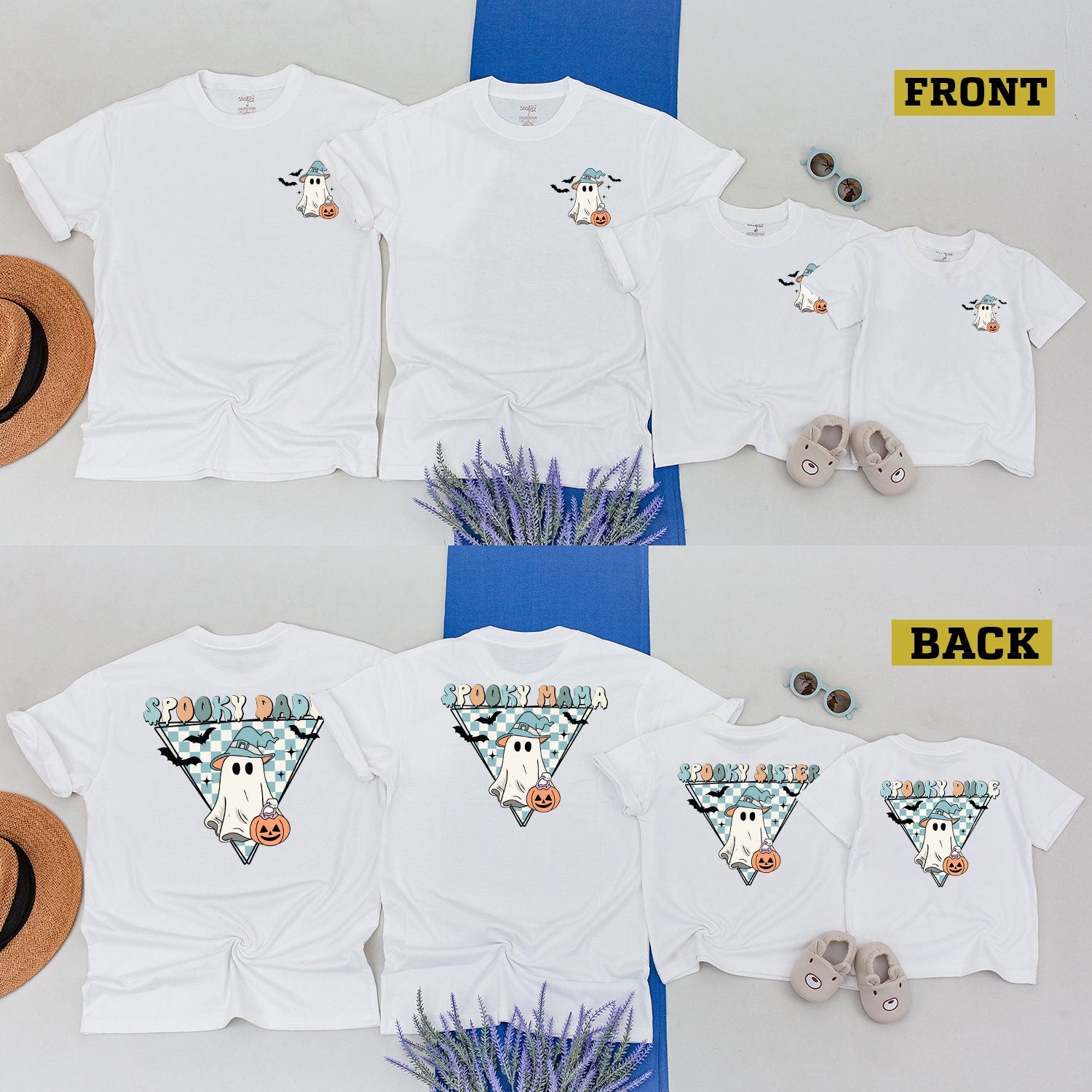 Spooky Halloween Ghost Family Shirt Fun Matching Pumpkin Tee Custom Names Colorful Retro Whimsical Design Cotton Comfortable Outfit