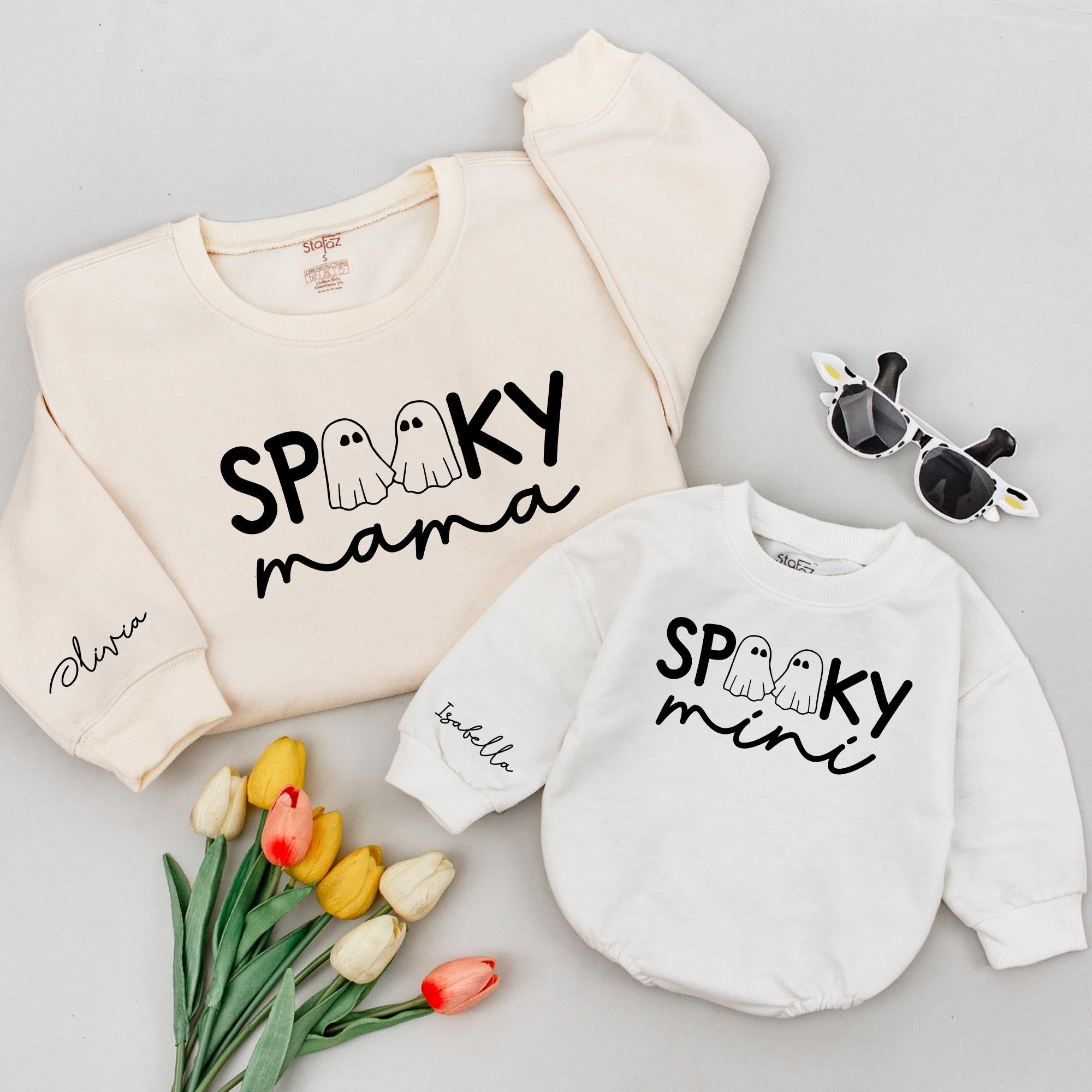 Spooky Mama and Mini Matching Halloween Shirts Cozy Mom Baby Outfit Fun Ghost Design Personalized Festive Family Costume Cotton Gift