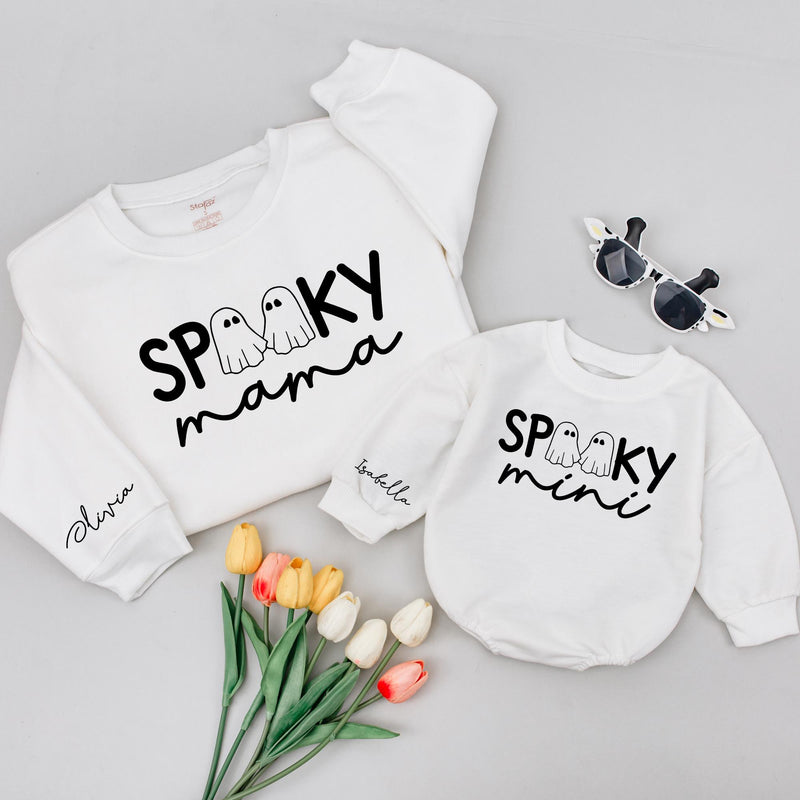 Spooky Mama and Mini Matching Halloween Shirts Cozy Mom Baby Outfit Fun Ghost Design Personalized Festive Family Costume Cotton Gift