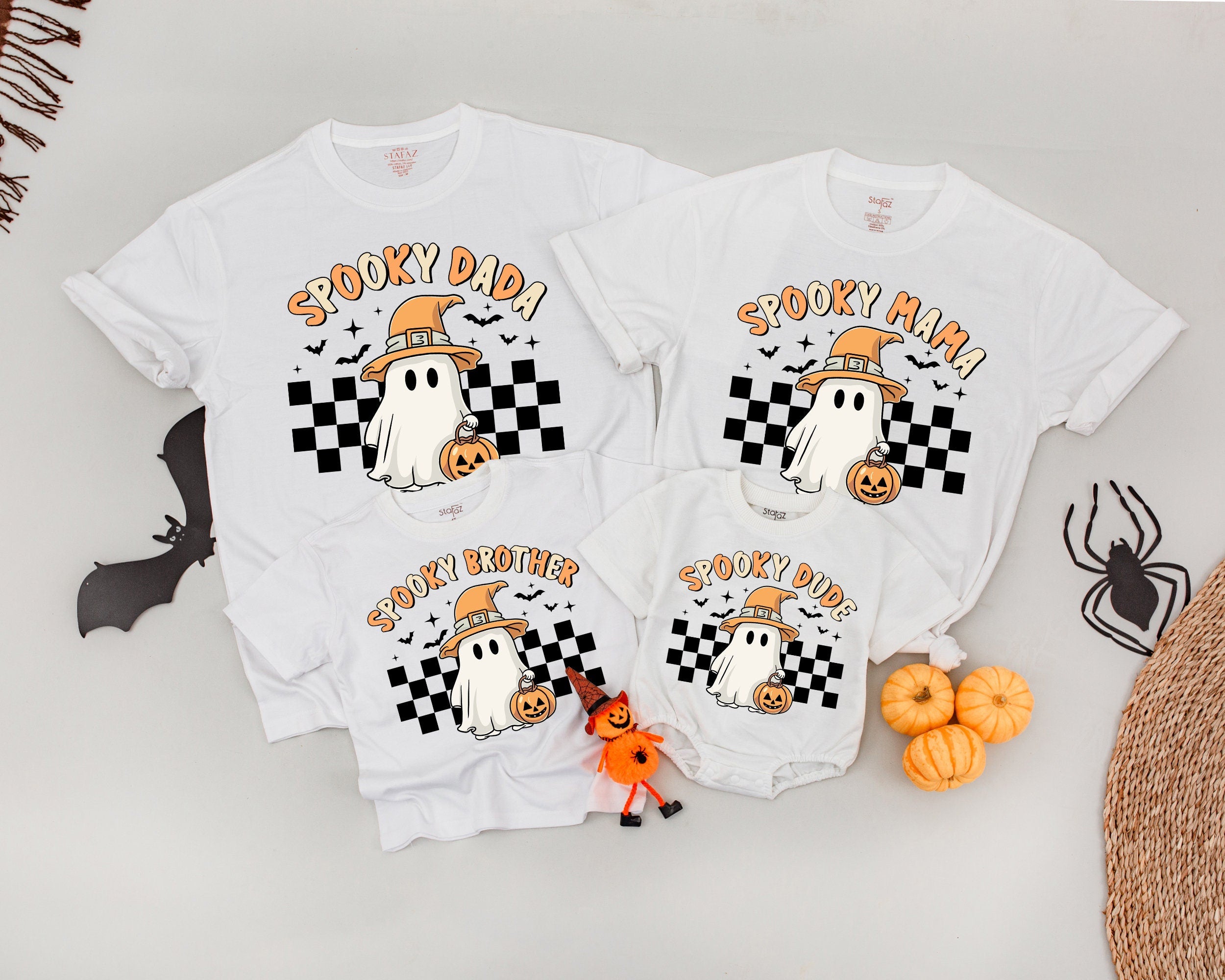 Spooky One Birthday T-Shirt Halloween Mommy and Me Matching Family Outfit Cute Ghost Pumpkin Witch Hat Design Personalized First Birthday