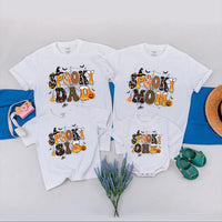 Spooky One Halloween Birthday Shirt for Baby or Toddler with Retro Bubble Letter Design Custom 1st Birthday Outfit Family Matching Tee