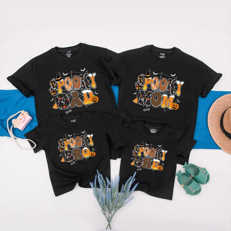 Spooky One Halloween Birthday Shirt for Baby or Toddler with Retro Bubble Letter Design Custom 1st Birthday Outfit Family Matching Tee