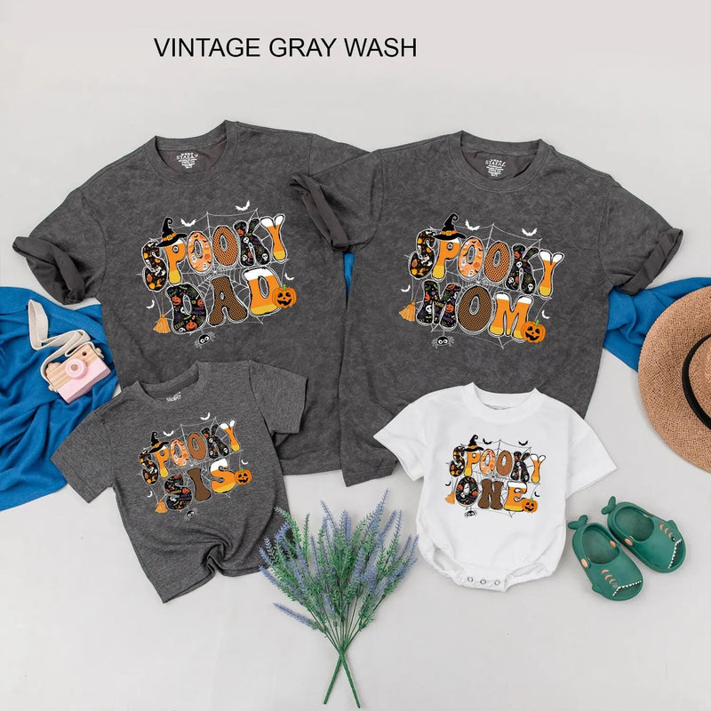 Spooky One Halloween Birthday Shirt for Baby or Toddler with Retro Bubble Letter Design Custom 1st Birthday Outfit Family Matching Tee