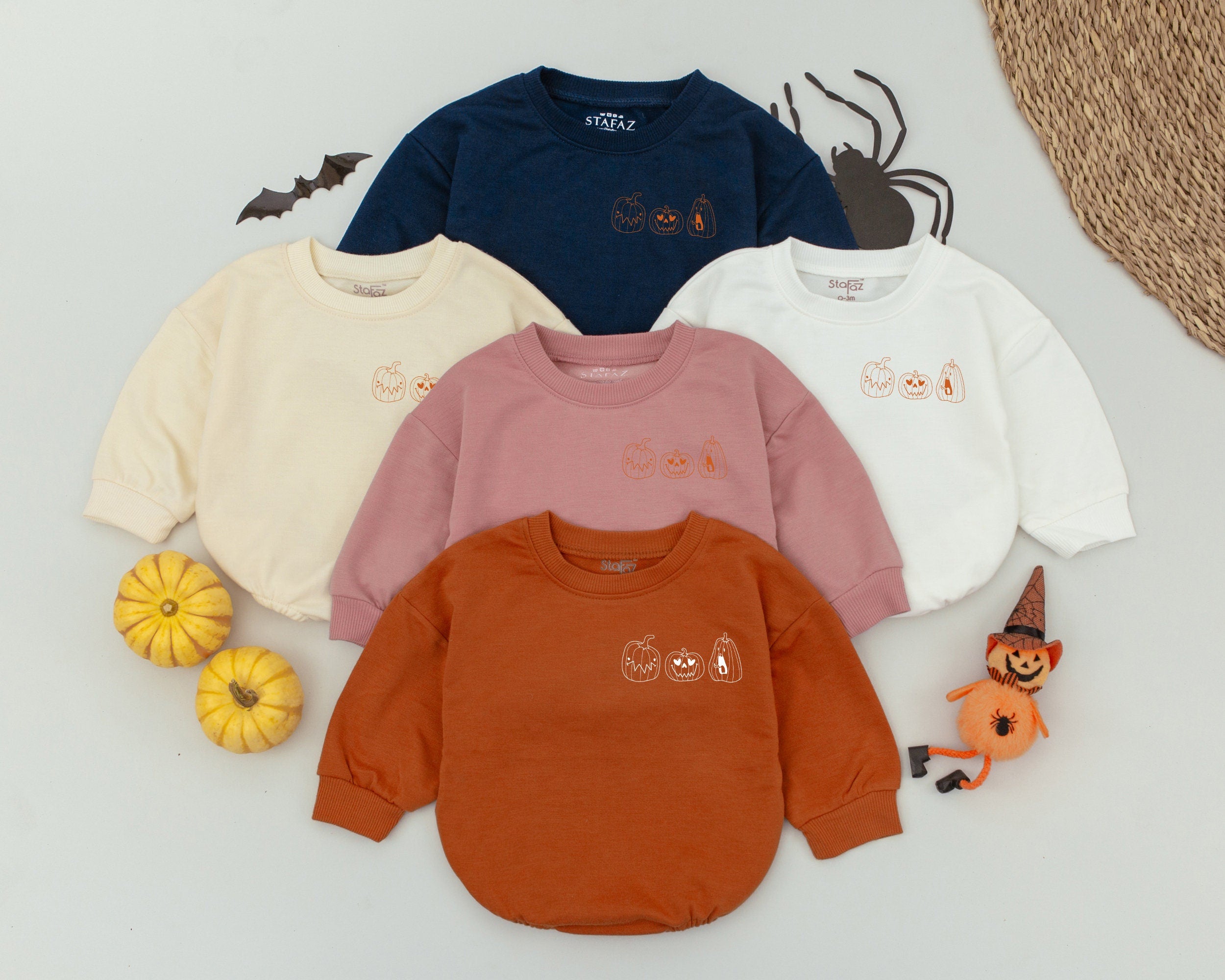 Spooky Pumpkin Baby Romper Retro Halloween Outfit Soft Cotton First Holiday Toddler Clothes Vintage Look Playful Fall Design