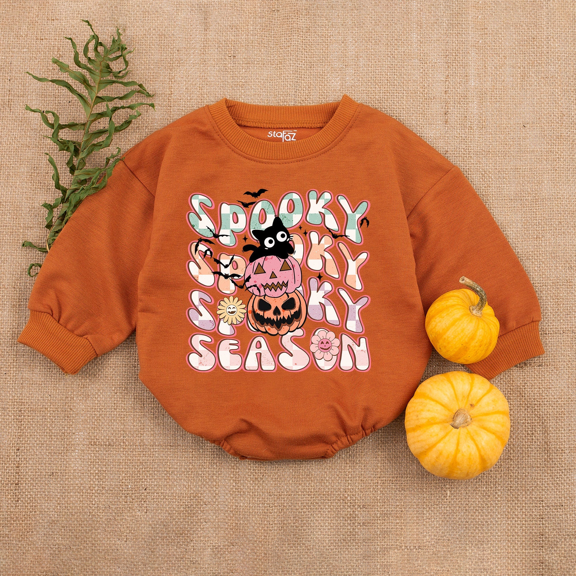 Spooky Season Baby Romper with Pastel Pink Orange Halloween Design Soft Cotton Outfit for Girl's First Holiday Party Fun Style