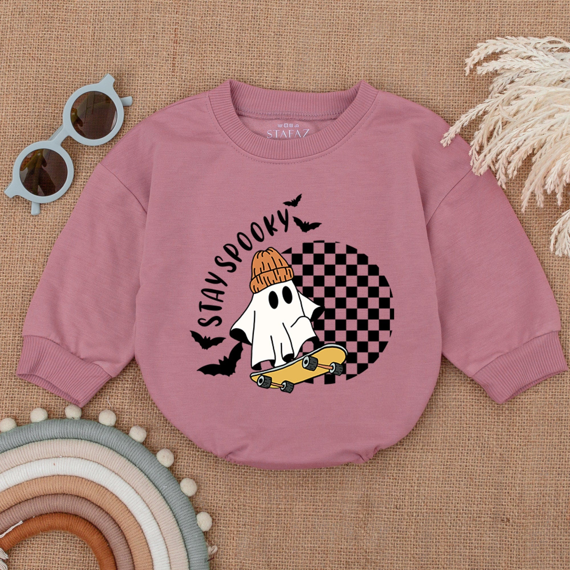 Stay Spooky Ghost Skateboard Romper 1st Birthday Outfit Baby Halloween Costume Soft Cotton Baby Shower Gift