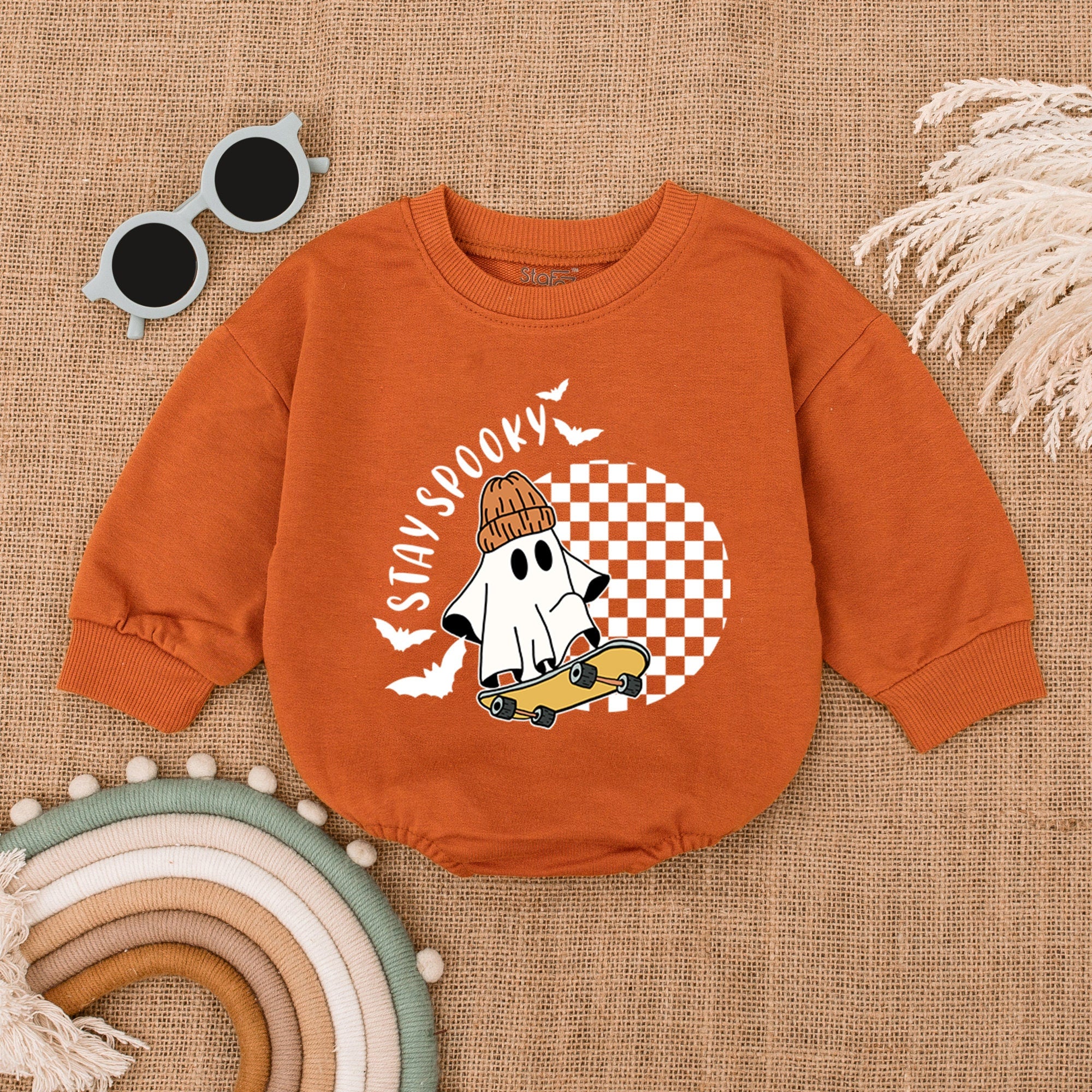 Stay Spooky Ghost Skateboard Romper 1st Birthday Outfit Baby Halloween Costume Soft Cotton Baby Shower Gift