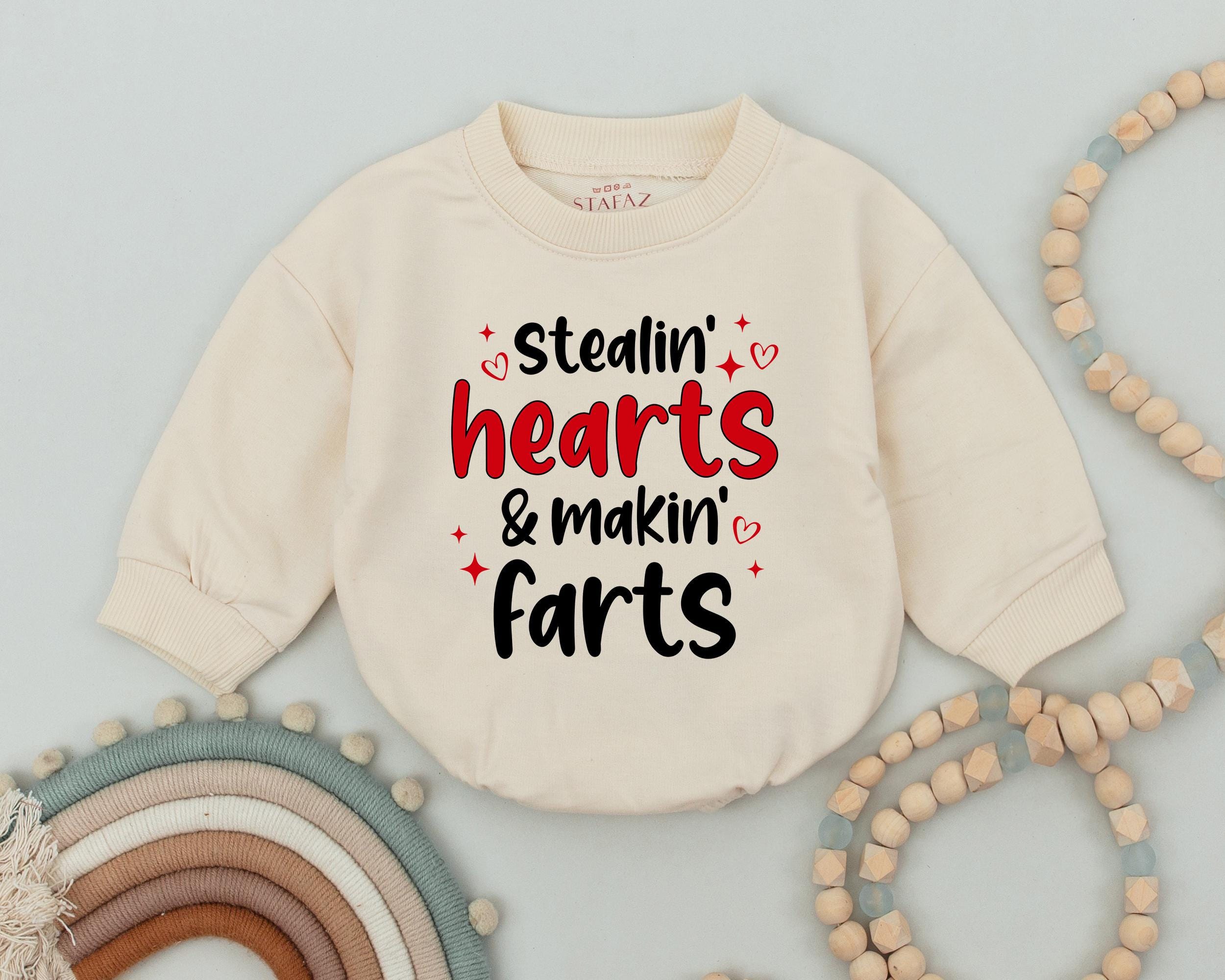Stealin' Hearts & Makin' Farts Baby Romper Fun Valentine Newborn Bodysuit Infant Clothes Playful Design Baby Shower Gift Comfy Cotton
