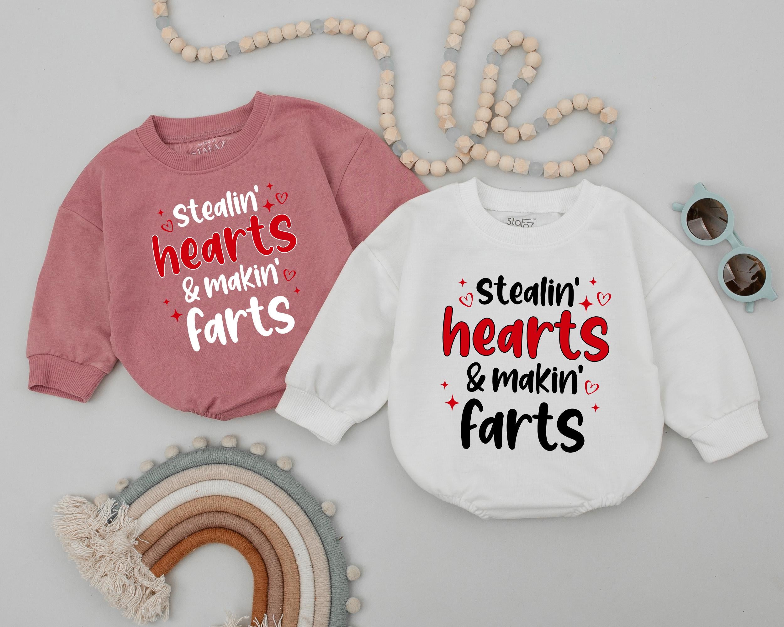 Stealin' Hearts & Makin' Farts Baby Romper Fun Valentine Newborn Bodysuit Infant Clothes Playful Design Baby Shower Gift Comfy Cotton
