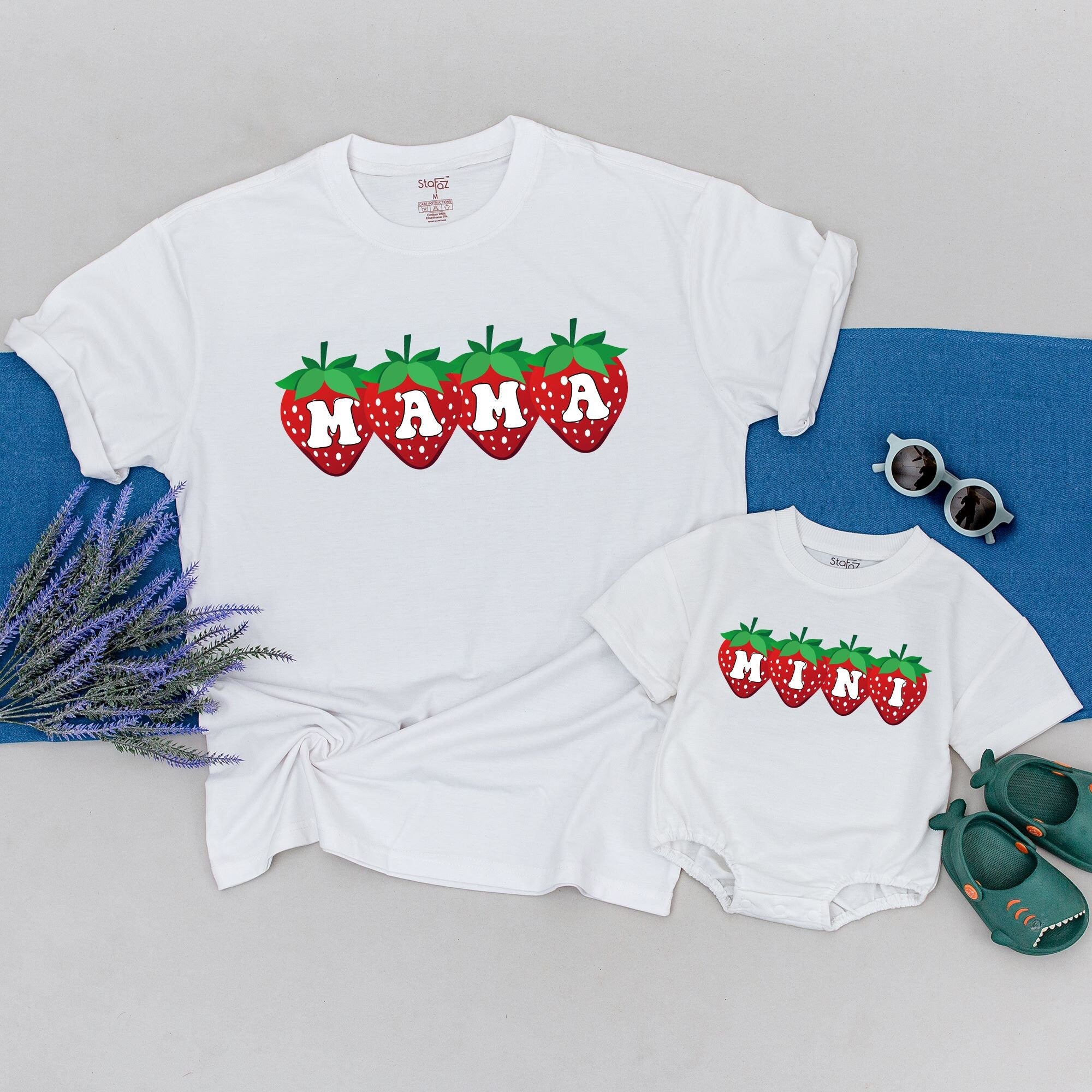 Strawberry Mama and Mini Matching Shirts Personalized Family Gift Soft Cotton Mother Daughter Outfit Cheerful Red Design for Special Moments