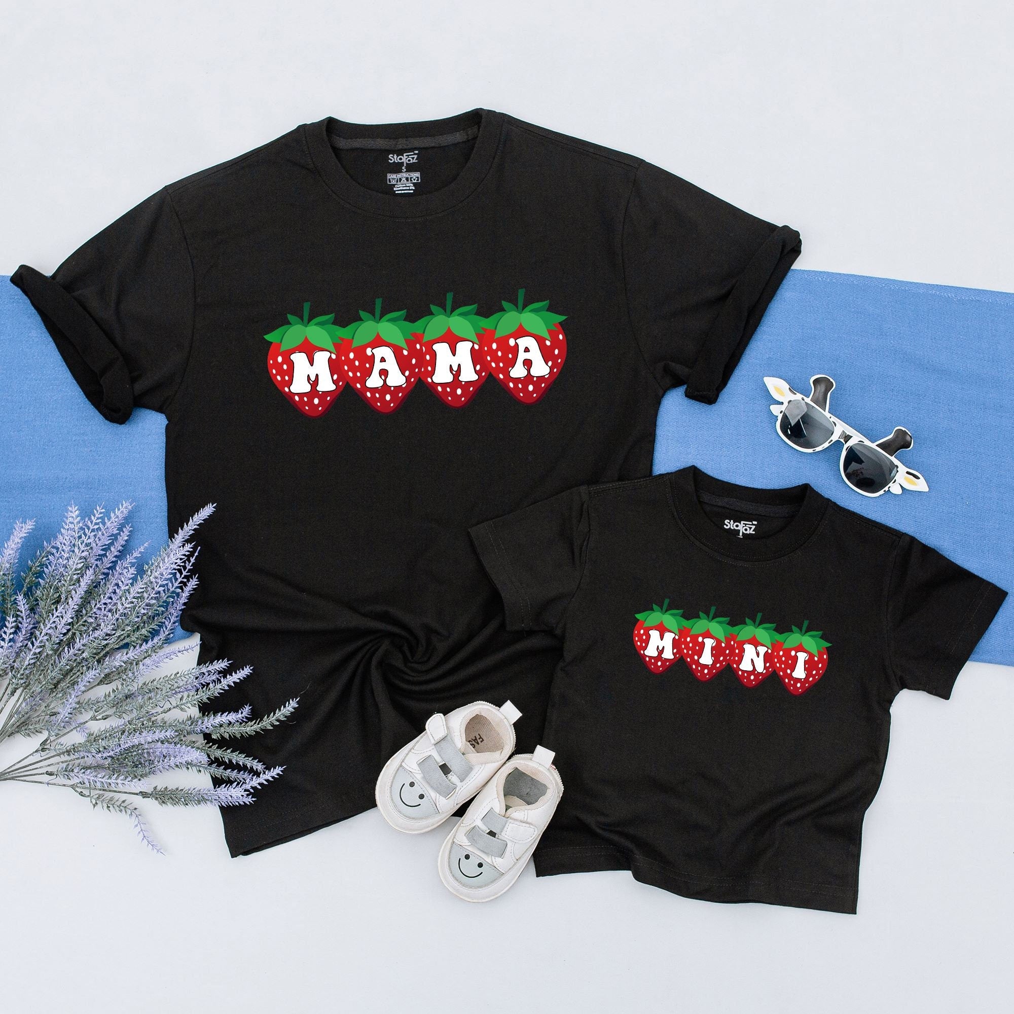 Strawberry Mama and Mini Matching Shirts Personalized Family Gift Soft Cotton Mother Daughter Outfit Cheerful Red Design for Special Moments