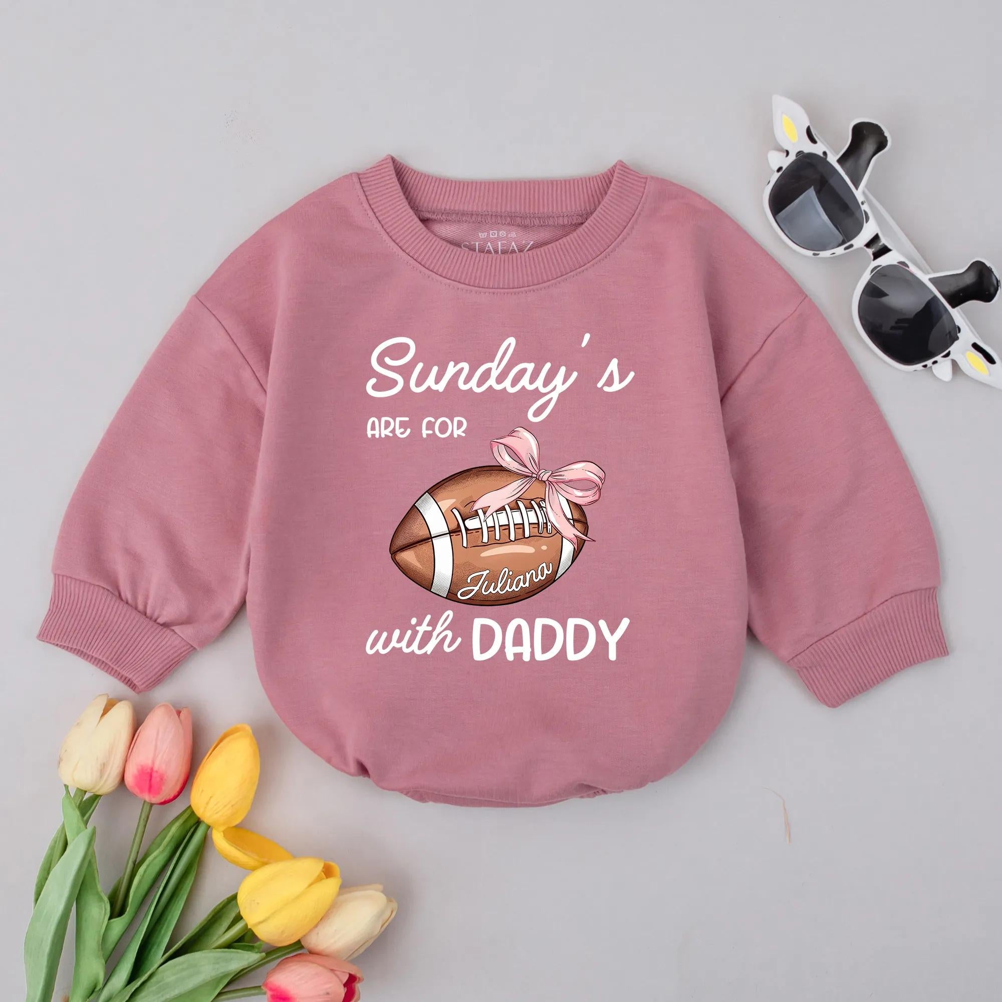 Sunday's Are for Football with Daddy Baby Romper Custom Name Outfit Personalized Gameday Clothes for Baby Girls Soft Cotton Gift