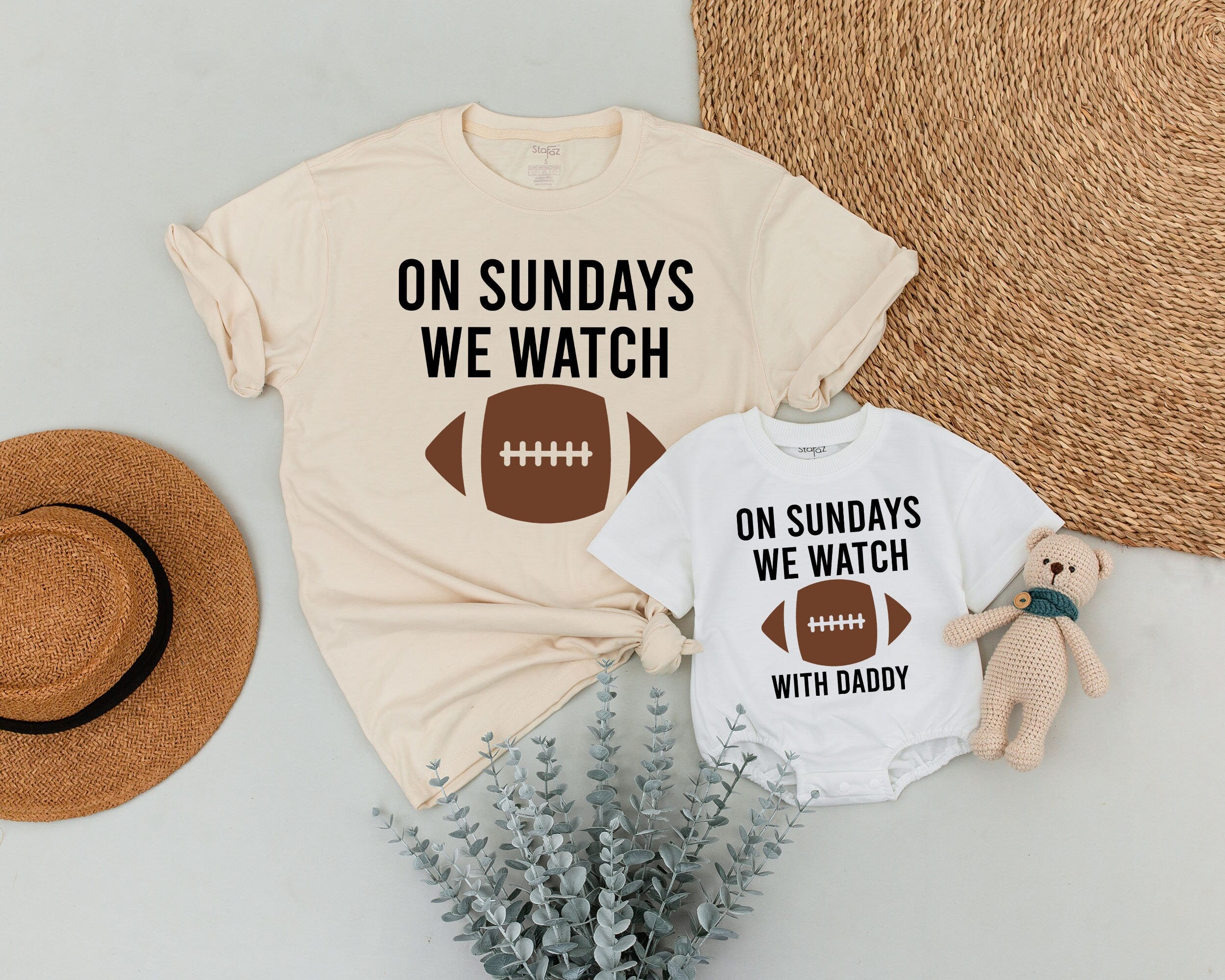 On Sundays We Watch with Daddy Matching Football Outfits for Baby and Dad Fall Family Game Day Fun Comfy Cotton Sporty Gift