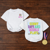 Sunny Days and Double Plays Baby Bubble Romper, Custom Softball Name Outfit, Ultra-Soft Cotton, Matching Family Style for Summer Playtime