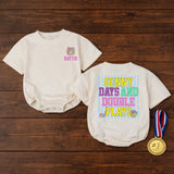 Sunny Days and Double Plays Baby Bubble Romper, Custom Softball Name Outfit, Ultra-Soft Cotton, Matching Family Style for Summer Playtime