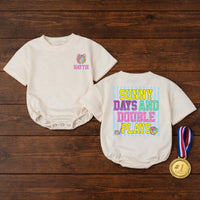 Sunny Days and Double Plays Baby Bubble Romper, Custom Softball Name Outfit, Ultra-Soft Cotton, Matching Family Style for Summer Playtime