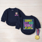 Sunny Days and Double Plays Baby Bubble Romper, Custom Softball Name Outfit, Ultra-Soft Cotton, Matching Family Style for Summer Playtime