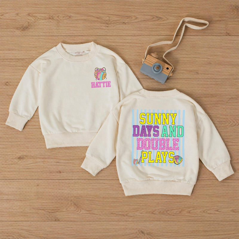 Sunny Days and Double Plays Baby Bubble Romper, Custom Softball Name Outfit, Ultra-Soft Cotton, Matching Family Style for Summer Playtime