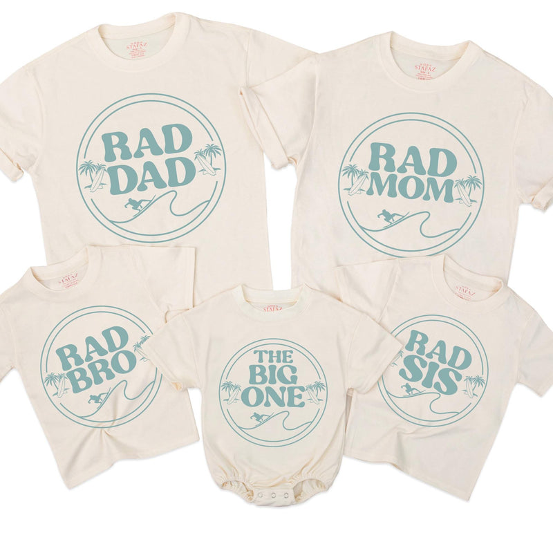 Surf 1st Birthday Shirt The Big One Rad Mom Dad Matching Family Outfits Vintage Teal Palm Tree Design Comfortable Cotton Toddler Gift