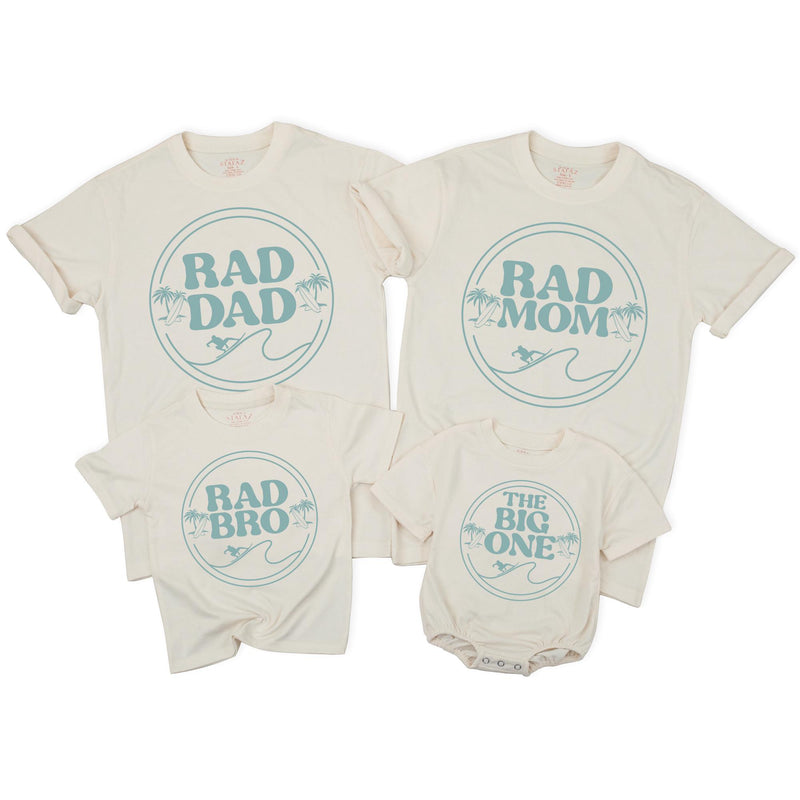 Surf 1st Birthday Shirt The Big One Rad Mom Dad Matching Family Outfits Vintage Teal Palm Tree Design Comfortable Cotton Toddler Gift