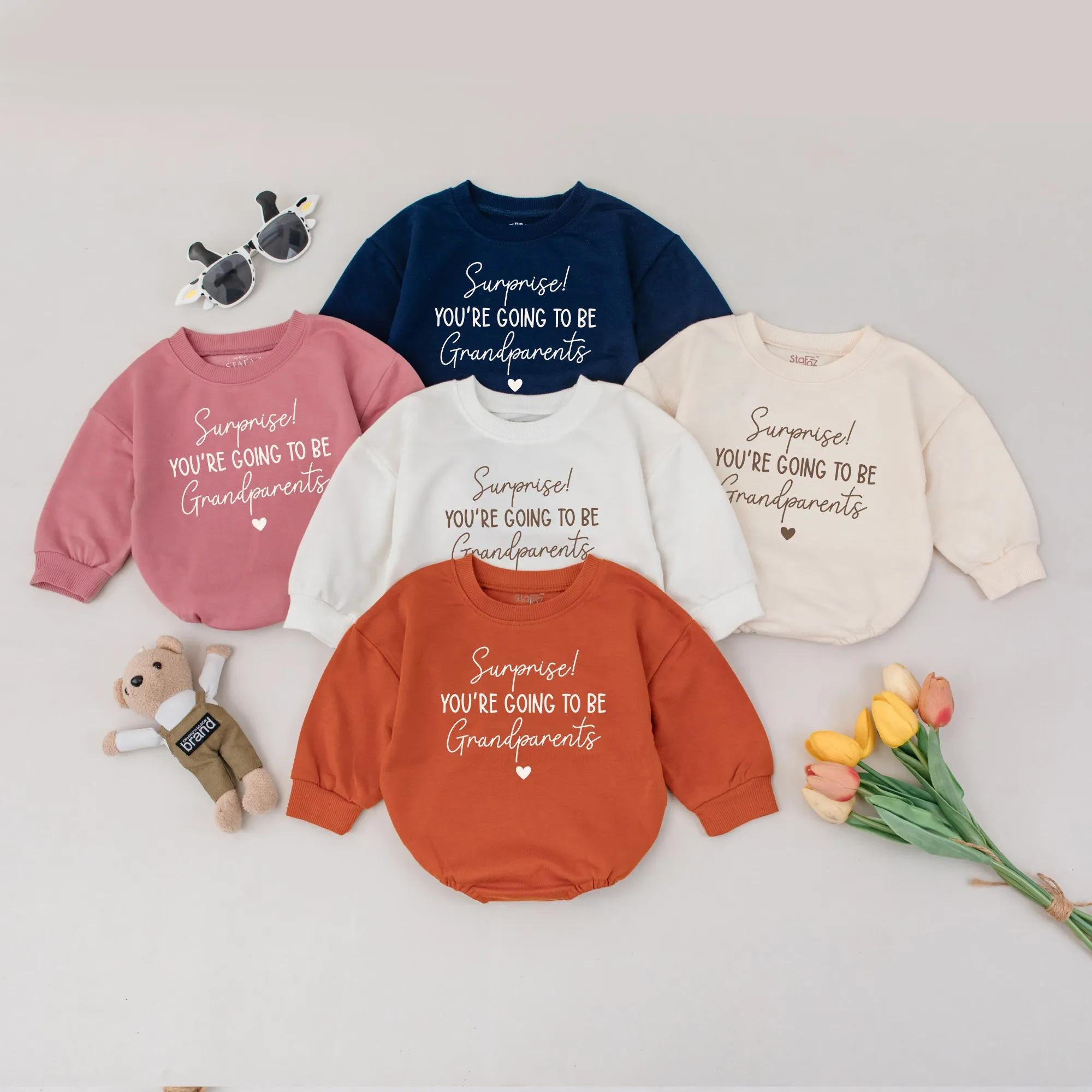 Surprise You're Going to Be Grandparents Baby Romper Custom Reveal Outfit Pregnancy Announcement Gift Soft Cotton Keepsake