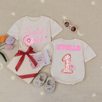 Sweet One Donut Baby Romper with Custom Name, 1st Birthday Outfit, Pink Sprinkle Donut Design, Cake Smash Baby Girl Romper
