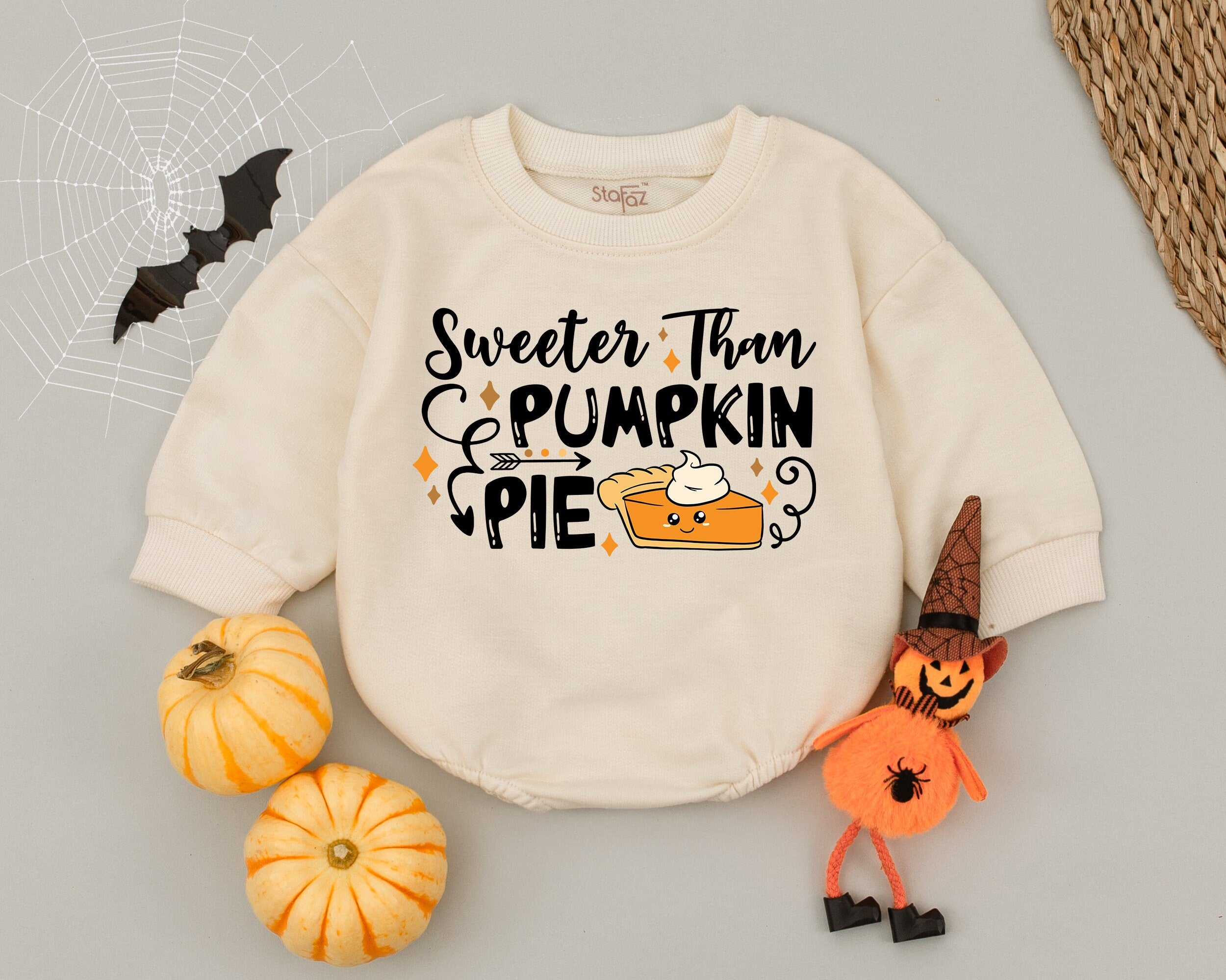 Sweeter Than Pumpkin Pie Baby Romper Halloween Outfit Soft Cotton First Holiday Gift for Boys Girls Festive Pumpkin Design