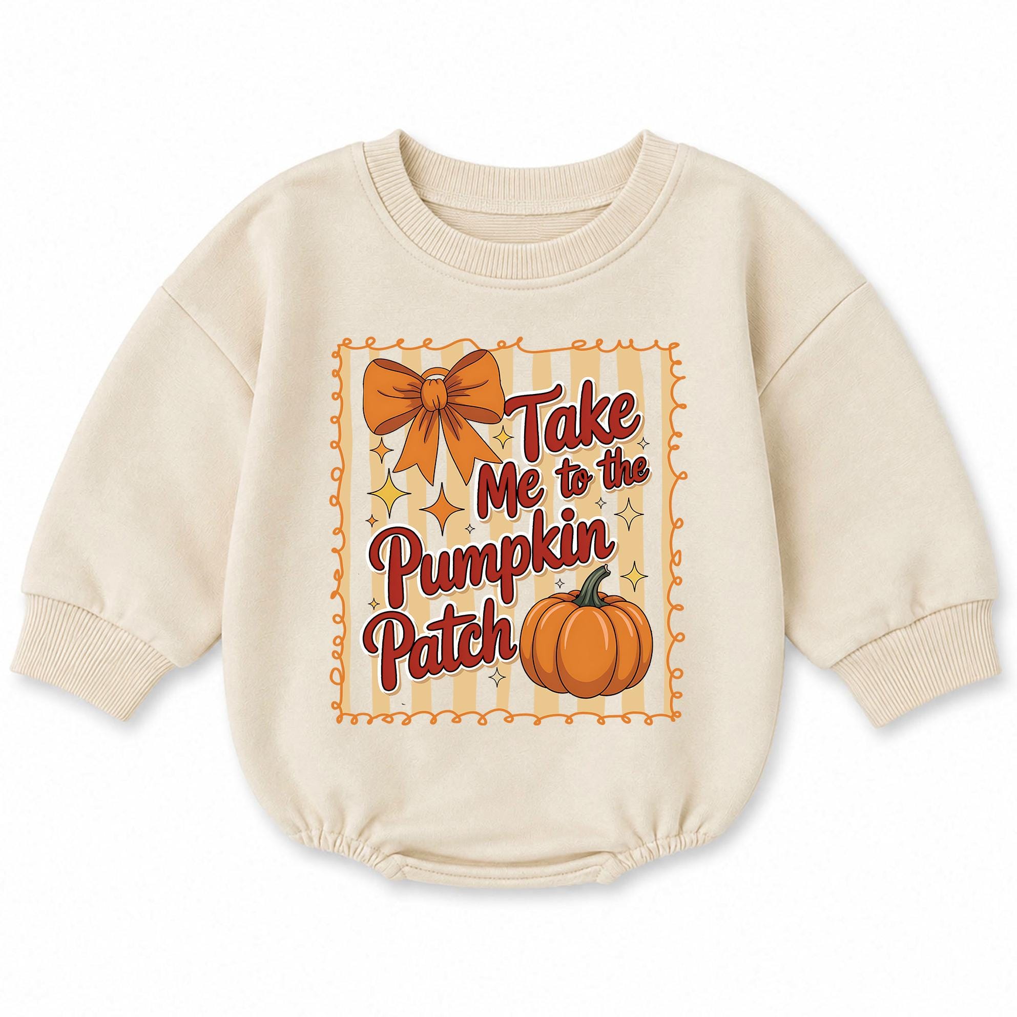 Take Me to the Pumpkin Patch Baby Bubble Romper, Rust Long Sleeve Fall Outfit with Pumpkin Graphic, Newborn to 24M Autumn Clothes