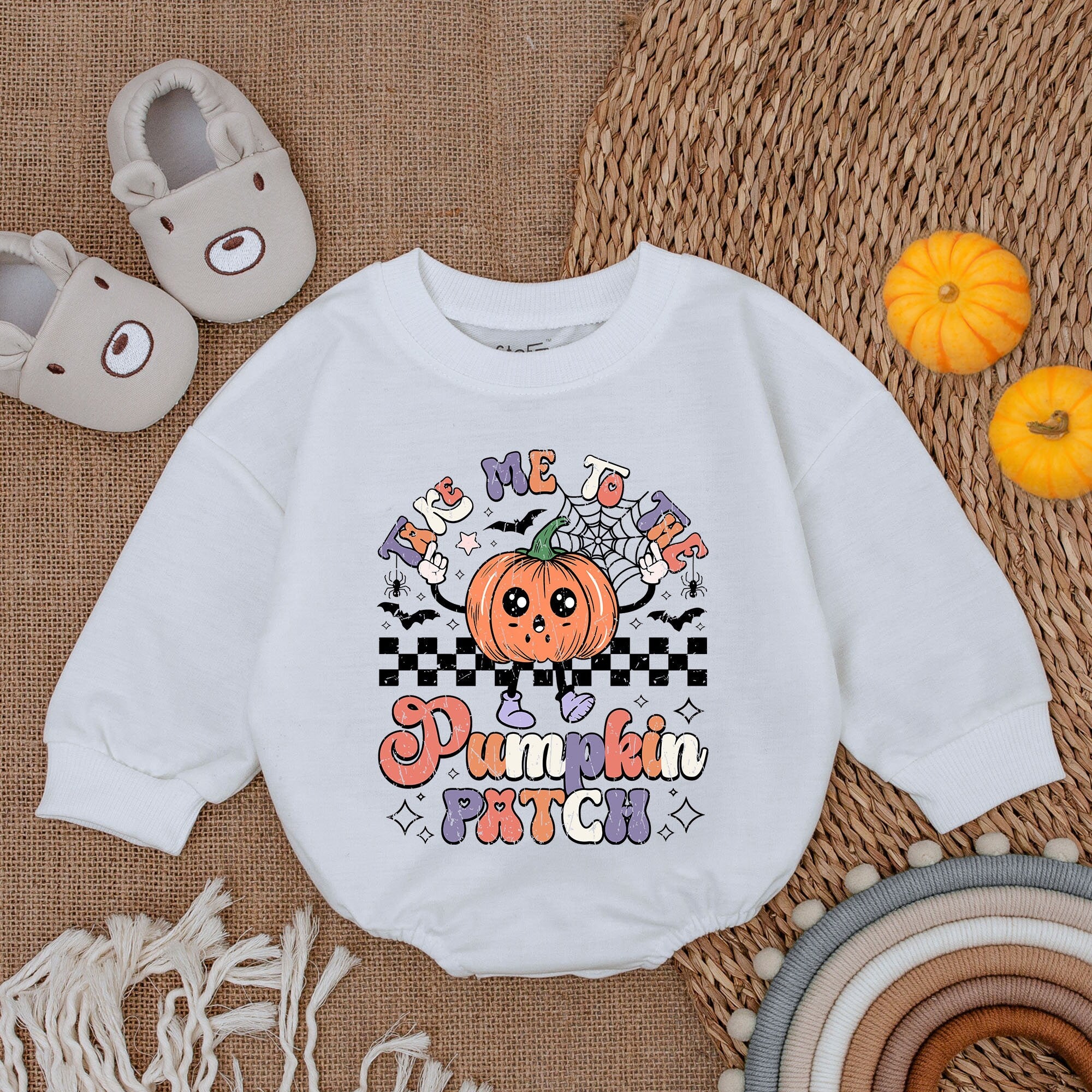 Take Me to the Pumpkin Patch Baby Romper Fall Newborn Outfit First Thanksgiving Cozy Holiday Wear Vibrant Colors Fun Design