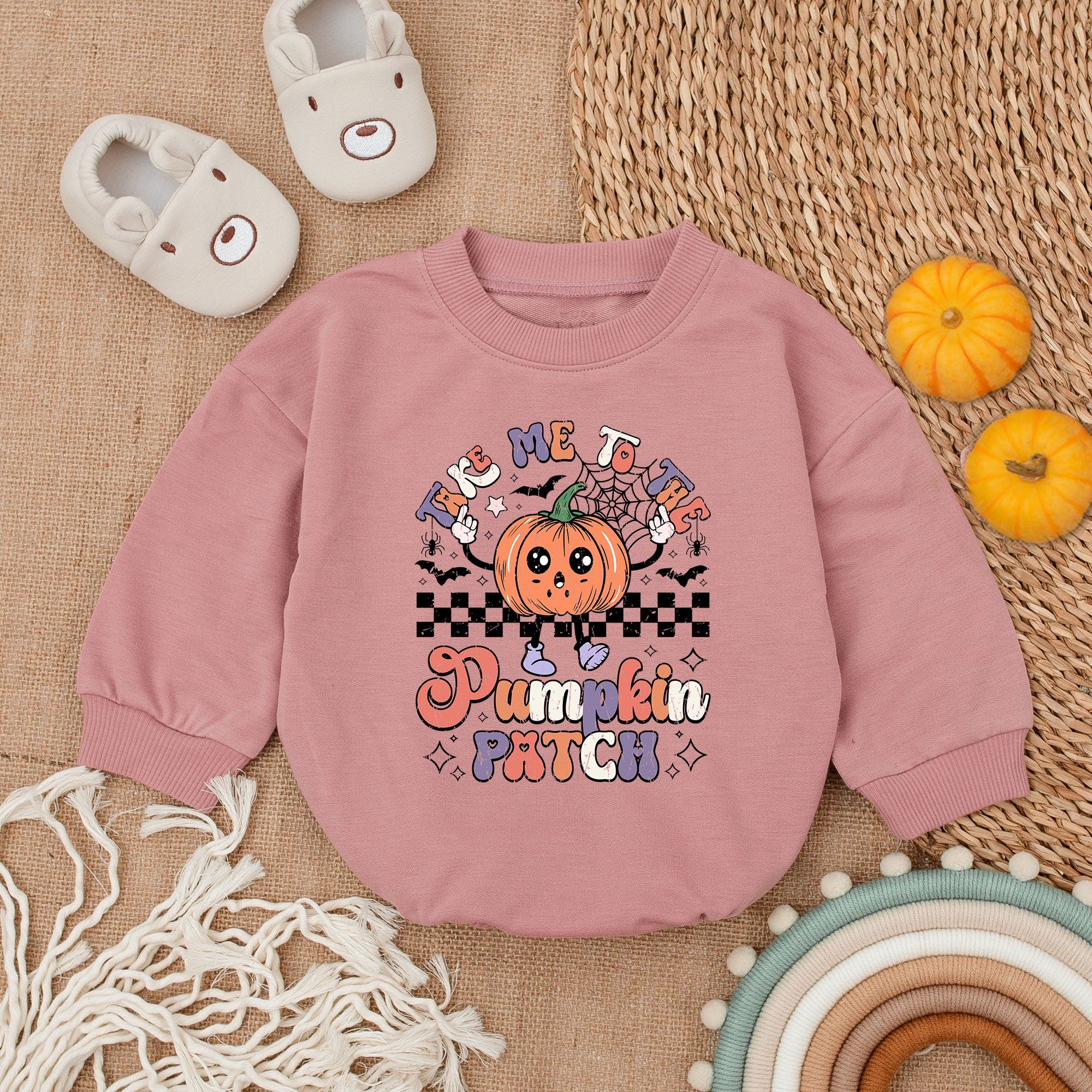 Take Me to the Pumpkin Patch Baby Romper Fall Newborn Outfit First Thanksgiving Cozy Holiday Wear Vibrant Colors Fun Design